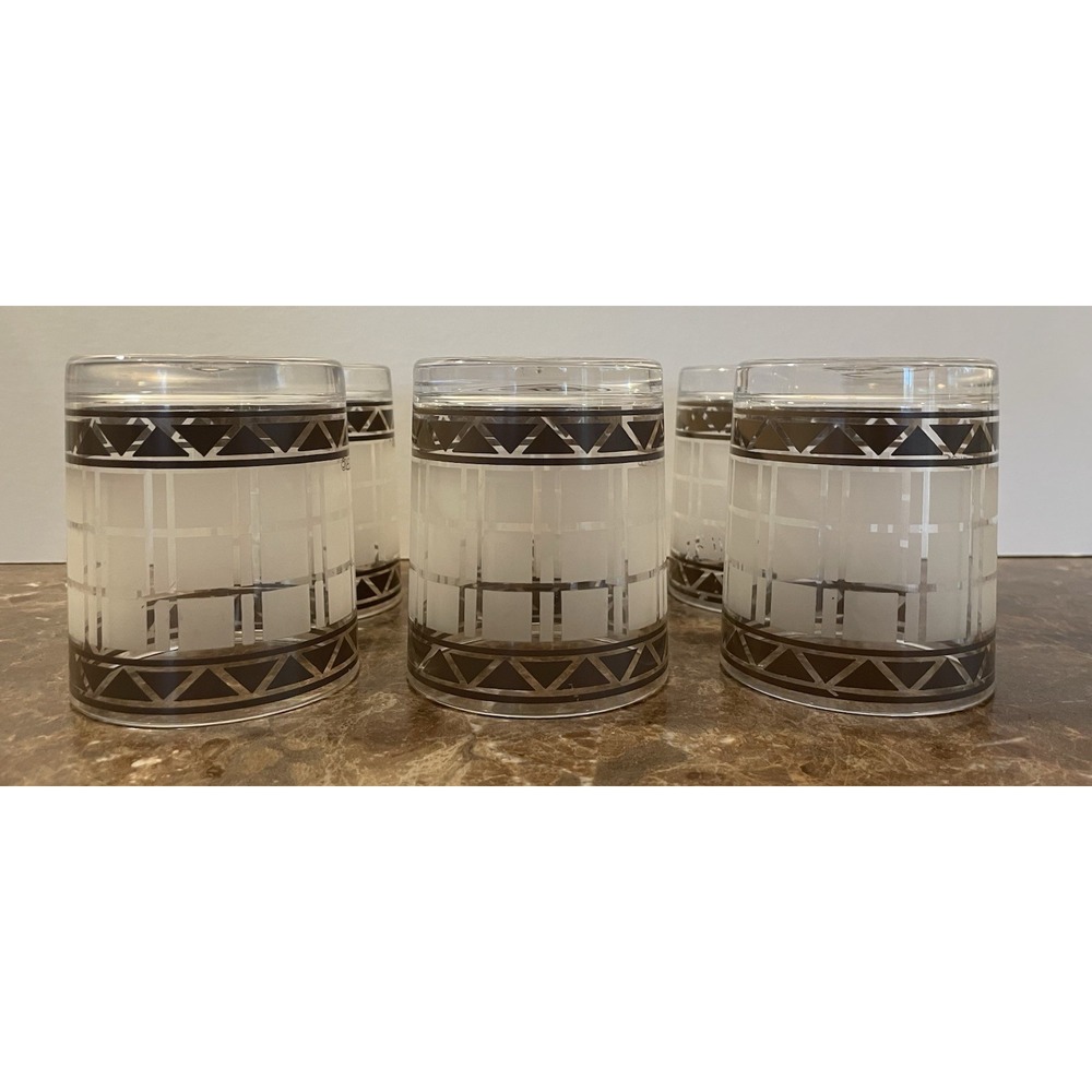 HJ Stotter 6 Acrylic Cups MCM Art Deco Old Fashioned Rock Glasses Frosted SET - Picture 8 of 16